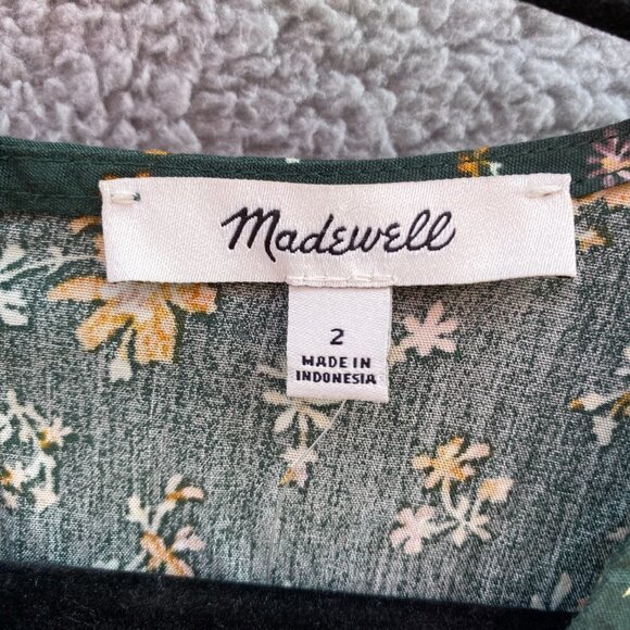 NEW Madewell Green Floral Poplin V Neck Bubble Sleeve in Fresh Sprig Mini Dress - Picture 9 of 12